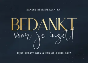 Stijlvolle zakelijke kerstkaart blauw bedankt voor je inzet