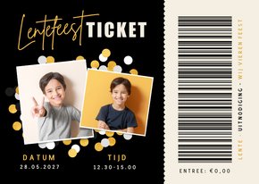 Stoere lentefeest uitnodiging ticket als entreebewijs