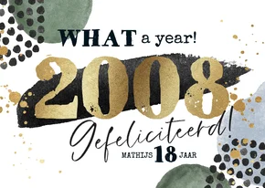 Stoere verjaardagskaart met jaartal in goud en watercolour