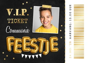 Ticket communiefeest feestje uitnodiging foto goud krijt