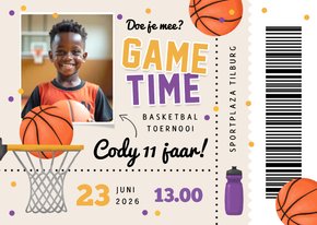 Ticket kinderfeestje basketbal sport activiteit uitnodiging