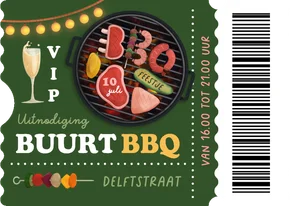 Ticket uitnodiging BBQ buurtfeest borrel buren tuinfeest
