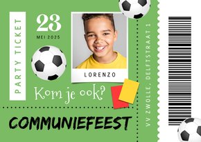 Ticket uitnodiging communiefeest voetbal foto 