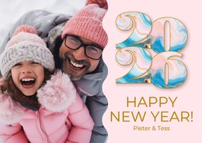 Trendy fotokaartjen nieuwjaar roze marmer jaartal