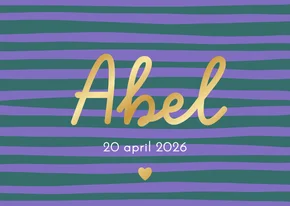 Trendy geboortekaartje kleurrijke streep hartje goud