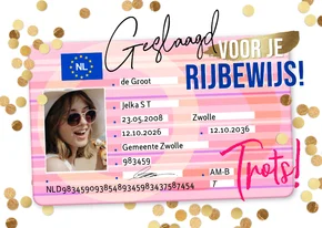 Trendy geslaagd kaart rijbewijs confetti goud
