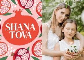 Trendy kaart Joods nieuwjaar Shana Tova granaatappel foto