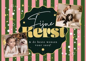 Trendy kerstkaart strepen patroon sterren goud foto