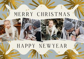 Trendy moderne fotokaart kerst collage sterren goud confetti