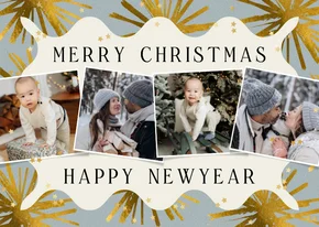 Trendy moderne fotokaart kerst collage sterren goud confetti