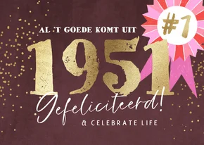 Trendy verjaardagskaart jaartal goud vijfenzeventing vaandel