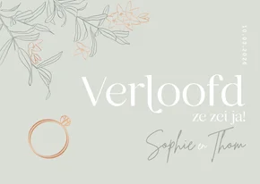 Trendy verloofd kaartje olijftakjes koper verlovingsring