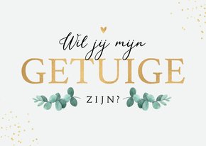 Trouwkaart getuige goud hartjes eucalyptus groen