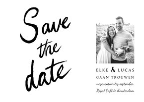 Trouwkaart save the date klassiek en stijlvol handlettering