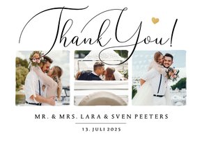 Trouwkaart stijlvol bedankt thank you foto hartje goud