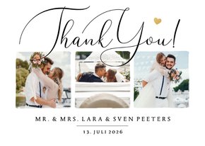 Trouwkaart stijlvol bedankt thank you foto hartje goud