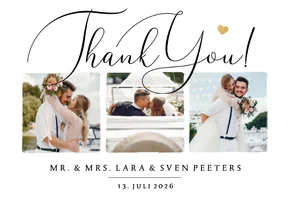 Trouwkaart stijlvol bedankt thank you foto hartje goud