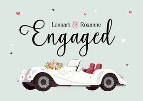 Trouwkaart vintage retro verloofd engaged hartjes