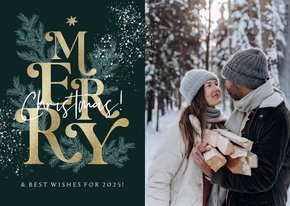 Typografische fotokaart 'Merry Christmas' goud kerstboom