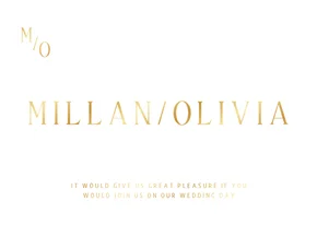 Typografische trouwkaart met minimalistische gouden tekst
