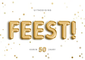 Uitnodiging 50 feest folieballon met confetti aanpasbaar