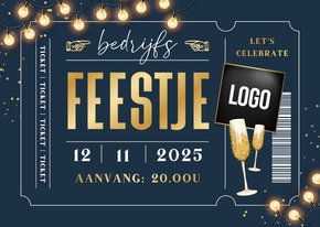 Uitnodiging bedrijfsfeest teamuitje personeel ticket lampjes