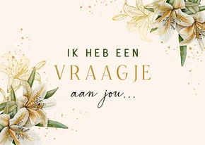 Uitnodiging bruidsmeisje witte lelies met goudfolie