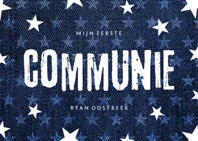 Uitnodiging communie denim stoer met sterren