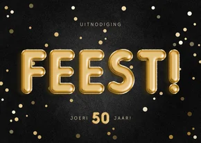 Uitnodiging feest 50 folieballon met confetti aanpasbaar