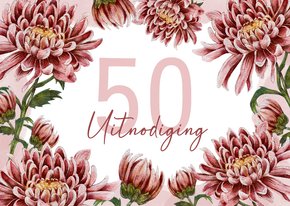 Uitnodiging feestje verjaardag 50 jaar met bloemen