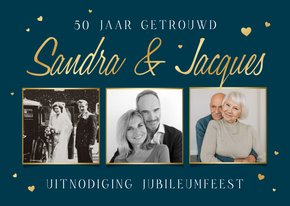 Uitnodiging fotokaart jubileumfeest 50 jaar getrouwd hartjes