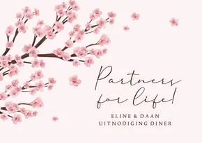 Uitnodiging geregistreerd partnerschap etentje lente bloesem