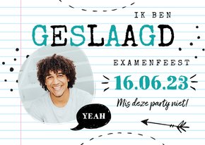 Uitnodiging geslaagd examenfeest papier foto