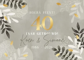 Uitnodiging jubileum takjes gouden blaadjes 40 jaar getrouwd