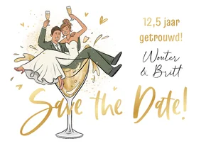 Uitnodiging jubileumfeest cartoon humor proost feestje