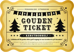 Uitnodiging kerstborrel of feestje gouden ticket