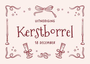 Uitnodiging kerstborrel roze doodle champagne strikjes
