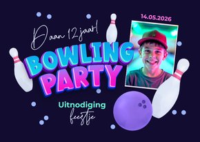 Uitnodiging kinderfeestje bowling party foto feestje