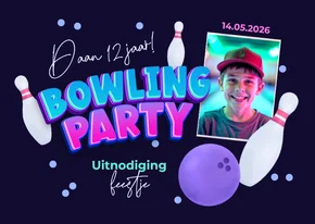 Uitnodiging kinderfeestje bowling party foto feestje