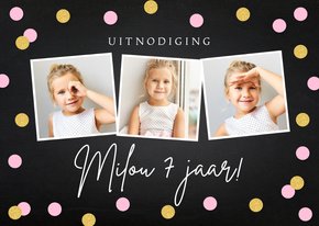 Uitnodiging kinderfeestje confetti fotocollage meisje