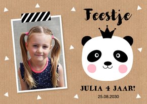 Uitnodiging kinderfeestje foto panda kraft meisje