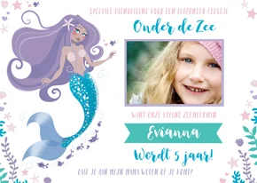 Uitnodiging kinderfeestje meisje zeemeermin zwemmen