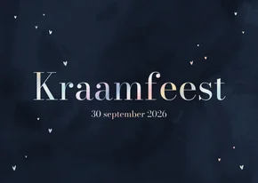 Uitnodiging kraamfeest donkerblauwe waterverf en holo hartje