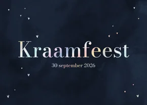 Uitnodiging kraamfeest donkerblauwe waterverf en holo hartje