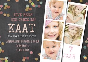 Uitnodiging krijtbord confetti kinderfeestje