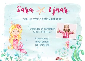 Uitnodiging met zeemeermin kinderfeestje