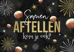 Uitnodiging oudejaarsavond vuurwerk oliebollen aftellen