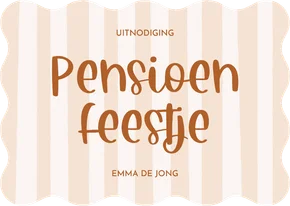 Uitnodiging pensioen met beige streepjes golfvorm