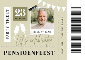 Uitnodiging pensioenfeest ticket foto modern