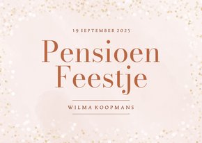 Uitnodiging roze waterverf pensioenfeest met confetti